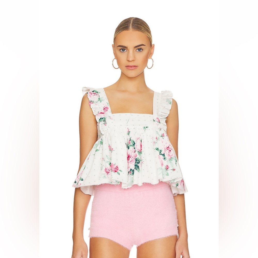 Selkie Floral Ruffle Top - White and Pink